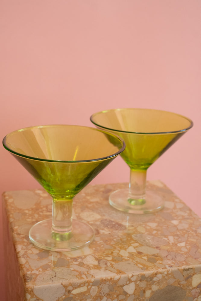 Green Glass Wide Martini Glasses