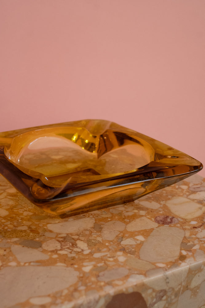 Vintage Large Amber Ashtray
