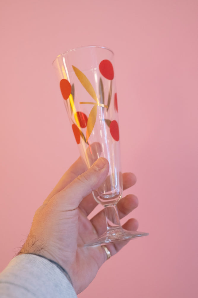 Vintage Federal Red Cherry Gold Leaf Champagne Flutes