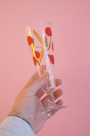 Vintage Federal Red Cherry Gold Leaf Champagne Flutes