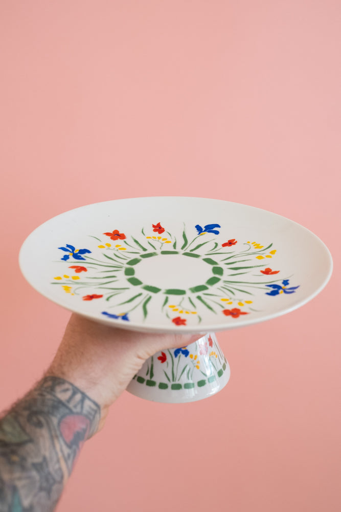 Vintage Ceramic Floral Pedestal Cake Stand