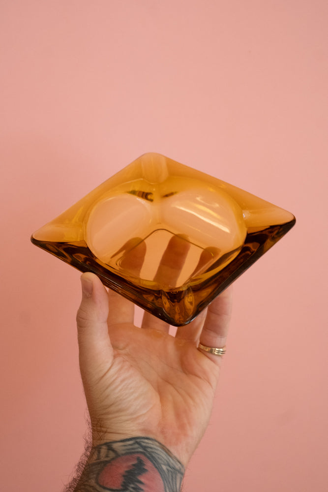 Vintage Large Amber Ashtray