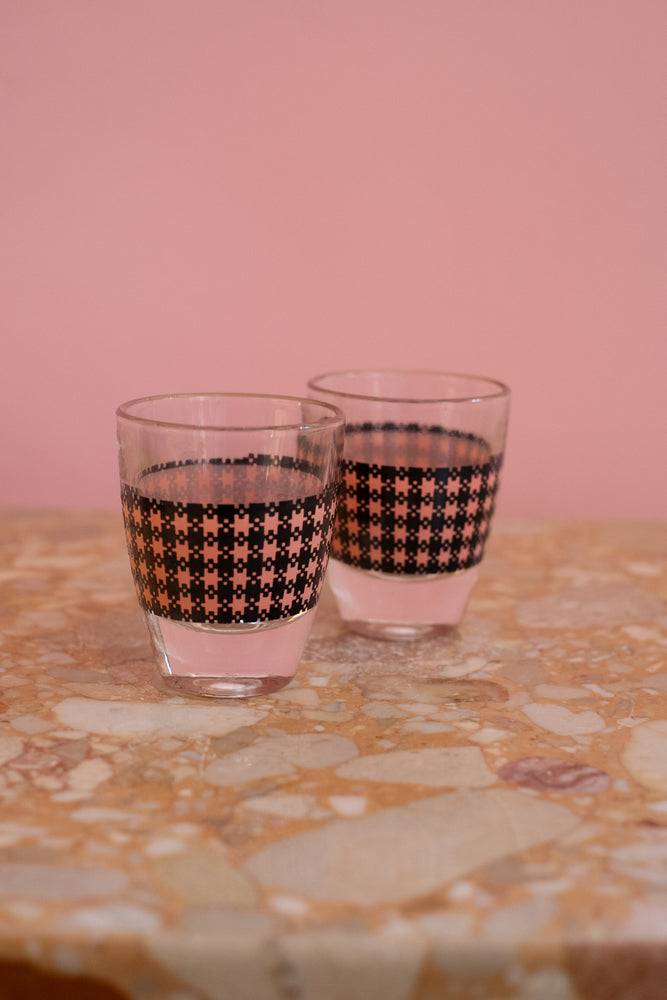 Vintage Pink Houndstooth Shot Glasses