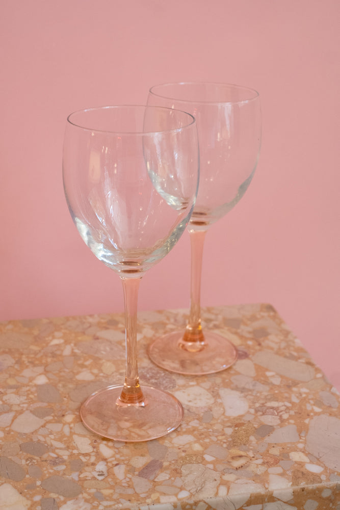 Vintage Large Pink Stemmed Wine Glasses