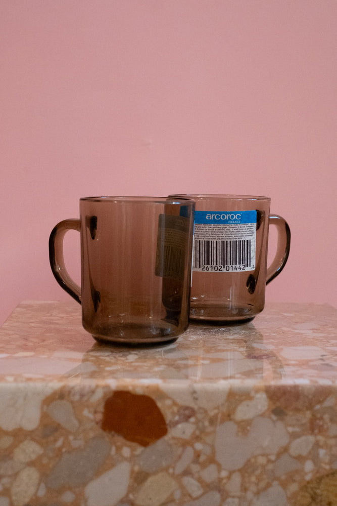 70’s Vintage Arcoroc France Smoked Glass Mugs