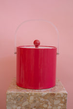 80’s Pink Vinyl Ice Bucket With Lucite Handle and Lid