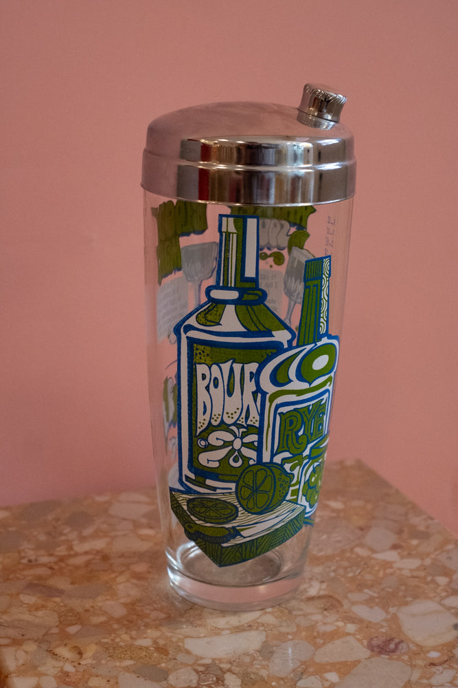Vintage Glass Barware Drink Recipe Shaker