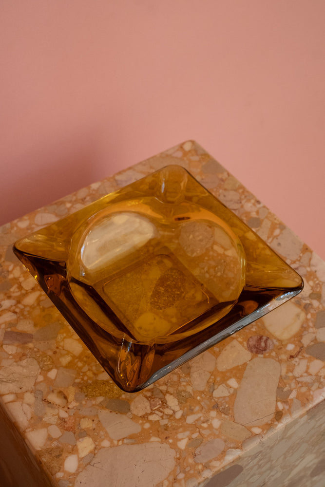 Vintage Large Amber Ashtray