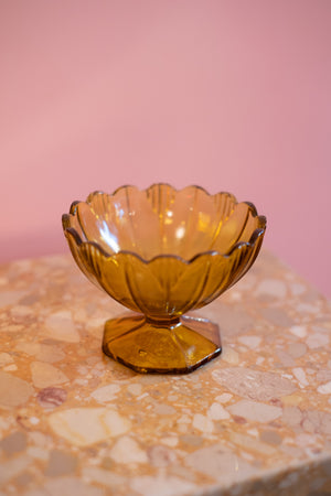 Vintage Amber Glass Trinket / Candy Dish