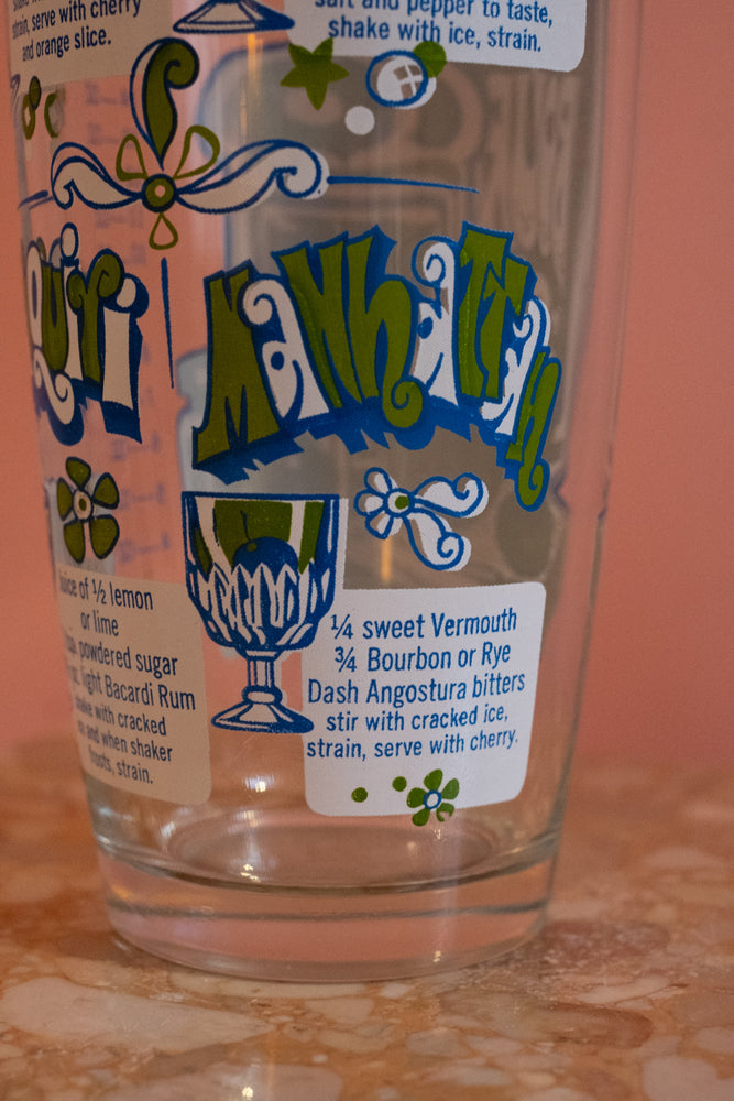 Vintage Glass Barware Drink Recipe Shaker