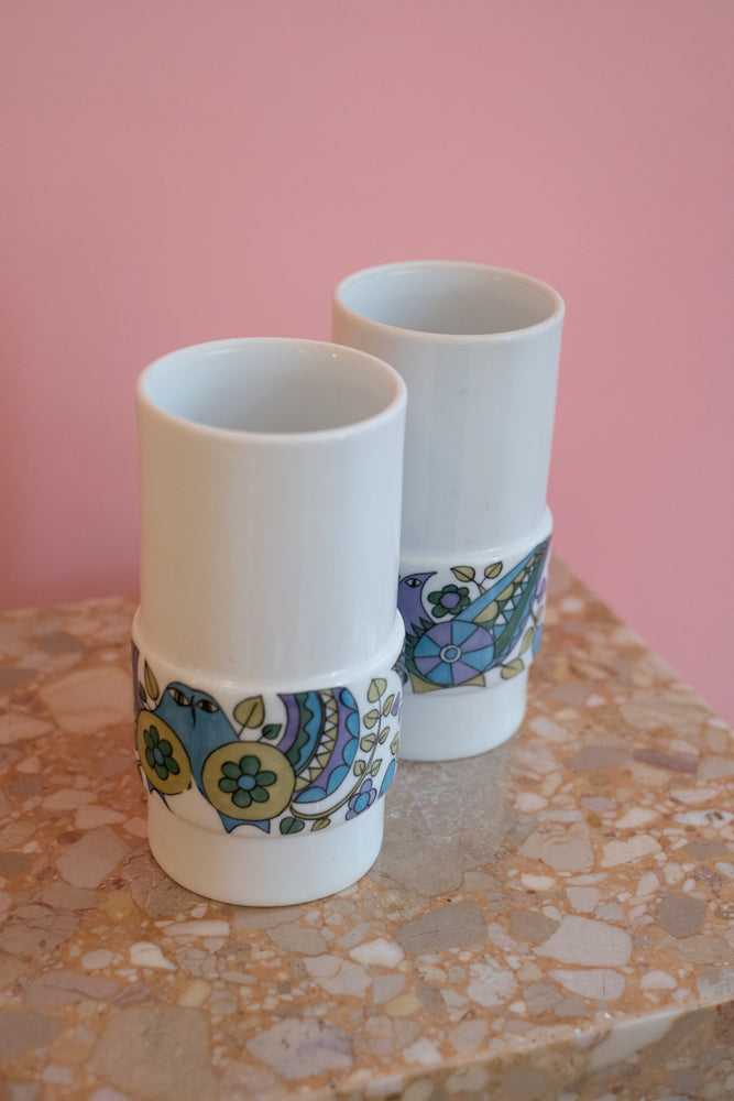 Vintage Coimbra S.P. Portugal Hand Painted Ceramic Cups/Vases