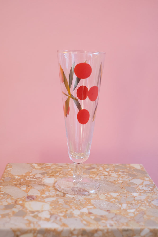 Vintage Federal Red Cherry Gold Leaf Champagne Flutes