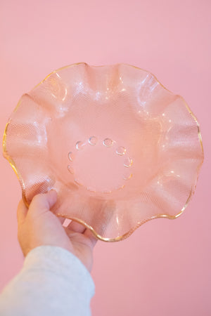 Vintage Ruffled Edge Glass Serving Bowl/ Catchall