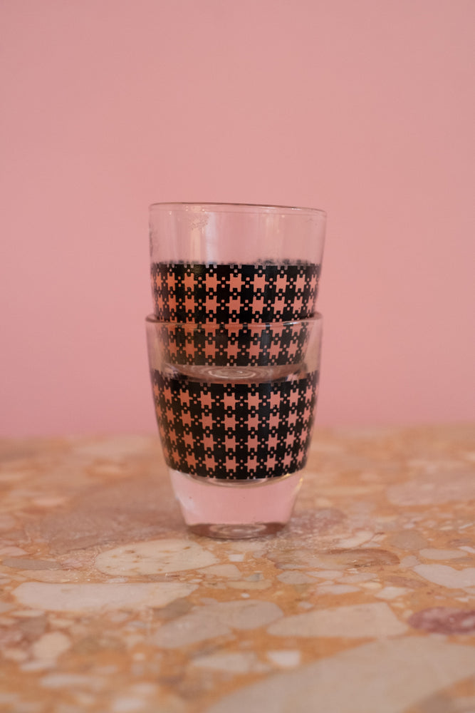 Vintage Pink Houndstooth Shot Glasses