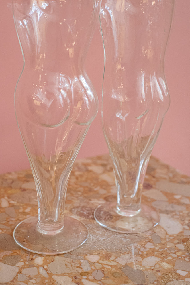 Vintage Woman and Man Bust Pair of Beer Glasses