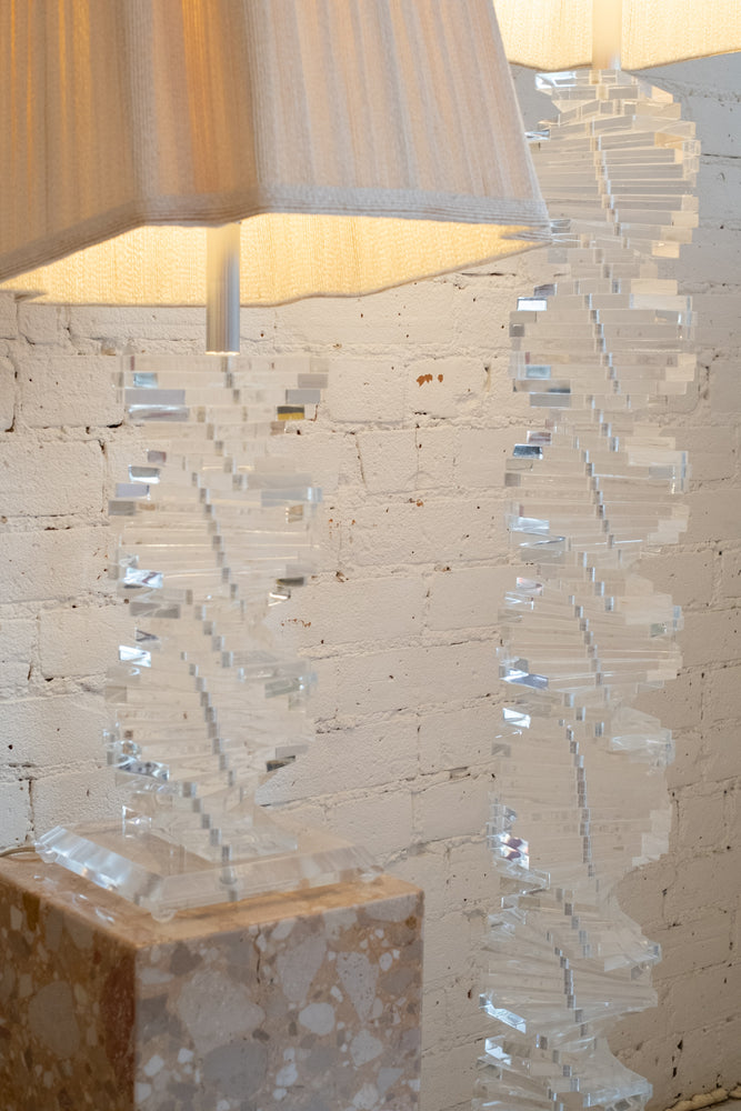 70’s Vintage Stacked Spiralling Lucite Lamps