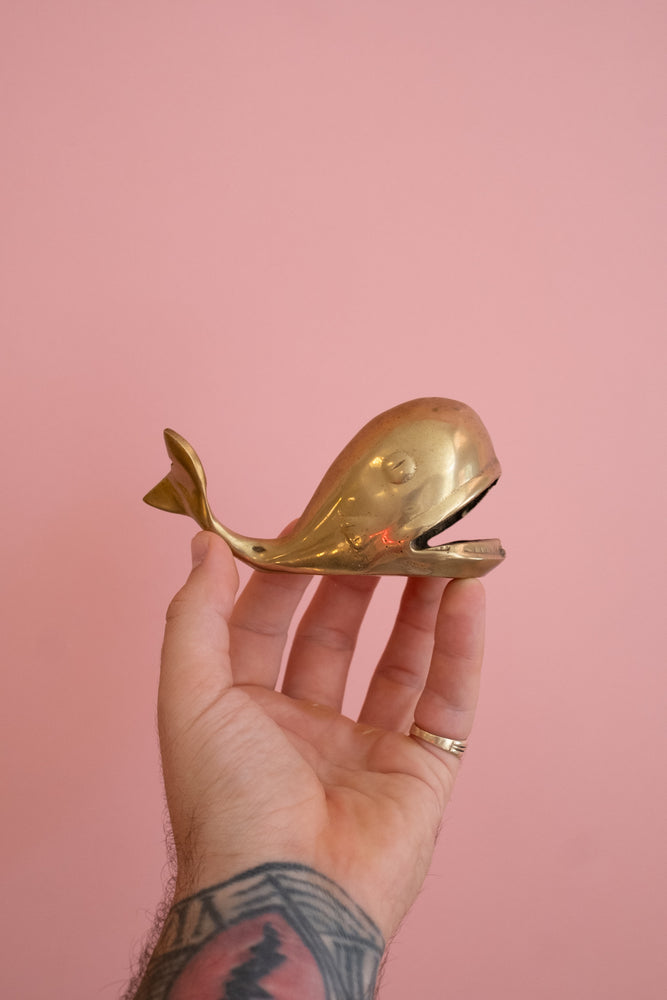 Vintage Brass Whale Ashtray