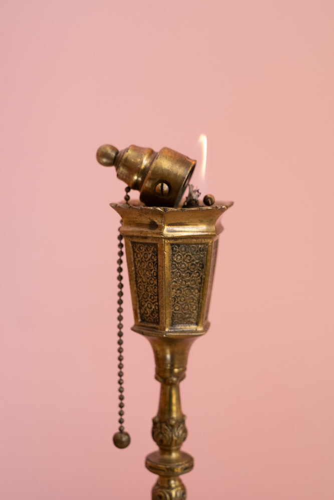 Rare Antique Brass Lamp Post Style Table Lighter