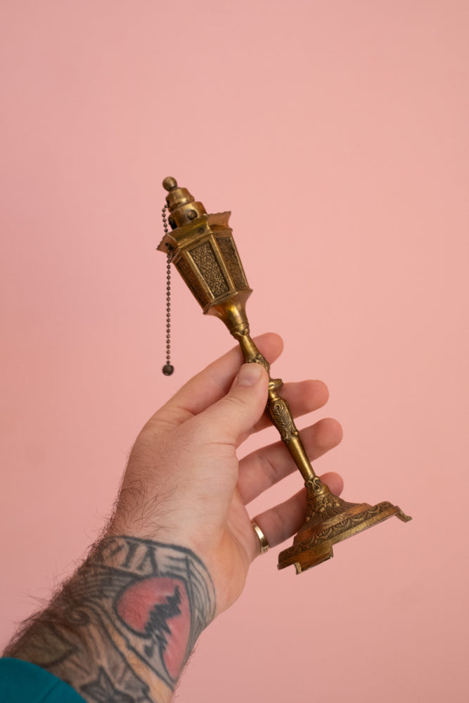Rare Antique Brass Lamp Post Style Table Lighter