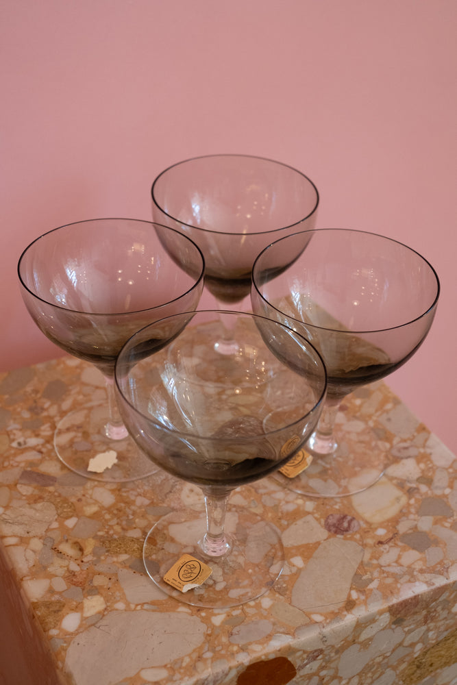 Vintage BelKraft BKI Moonglo Smoked Glass Cocktail Glasses