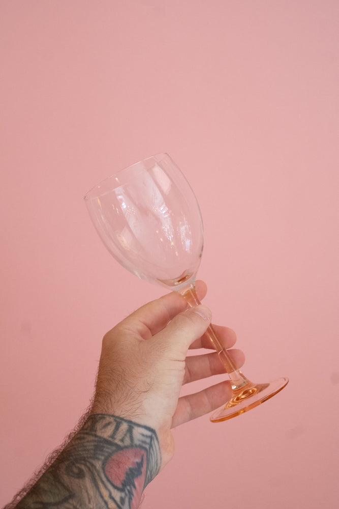 Vintage Large Pink Stemmed Wine Glasses