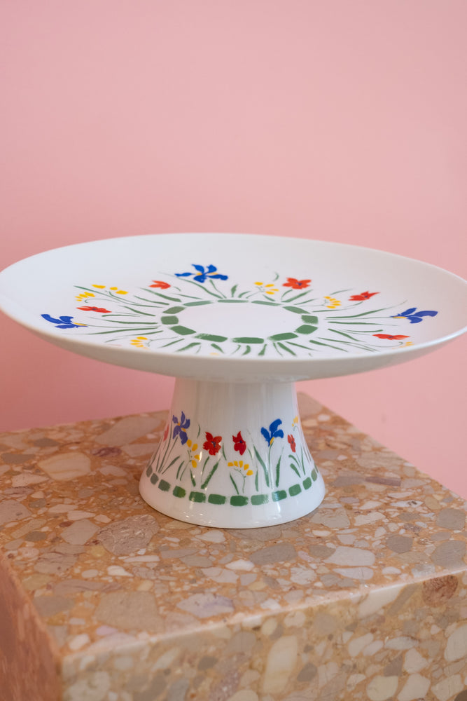 Vintage Ceramic Floral Pedestal Cake Stand