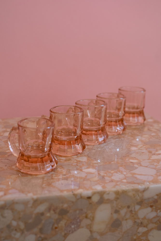 Vintage Pink Glass “Beer Mug” Shot Glasses