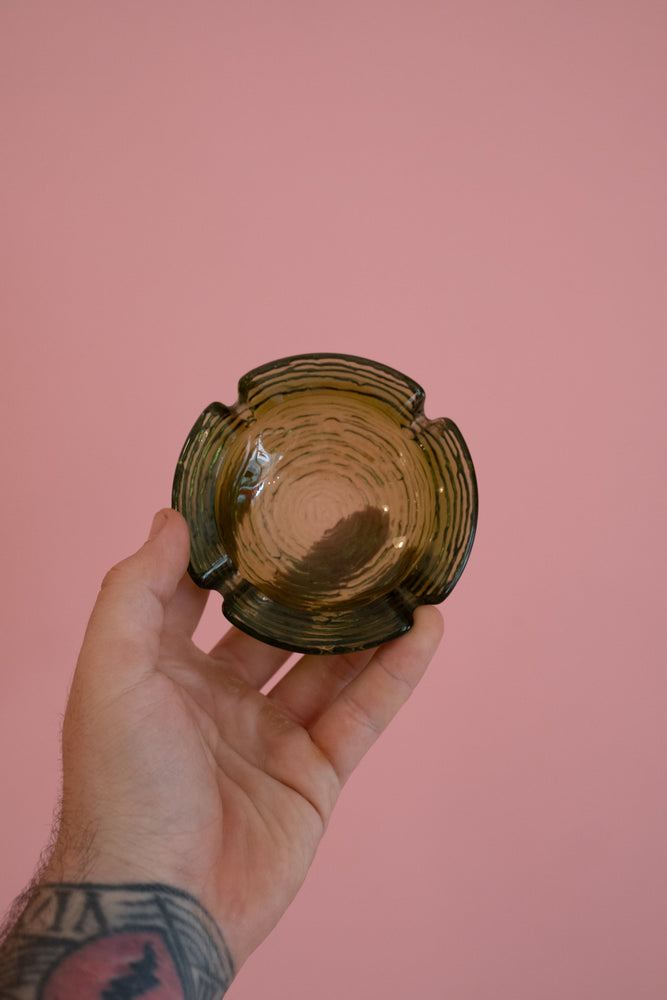 70’s Vintage Anchor Hocking Green Soreno Ripple Ashtray