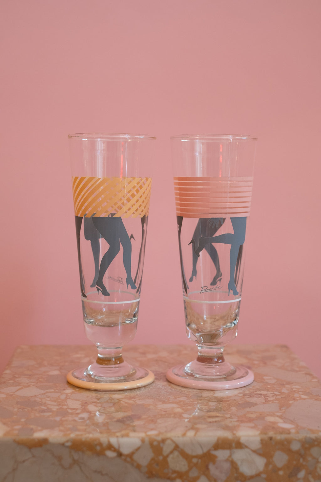 80s Vintage Panache Ping & Peach Leg Design Cocktail Glasses  The  Apartment TO