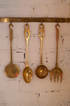 Vintage Brass Cooking Utensils With Hanger