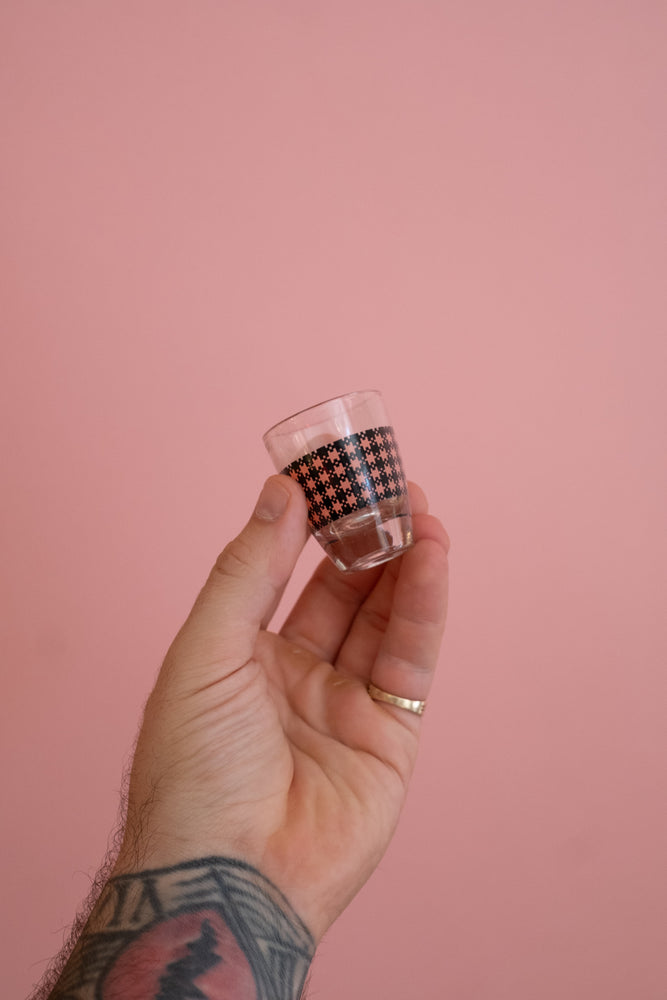 Vintage Pink Houndstooth Shot Glasses