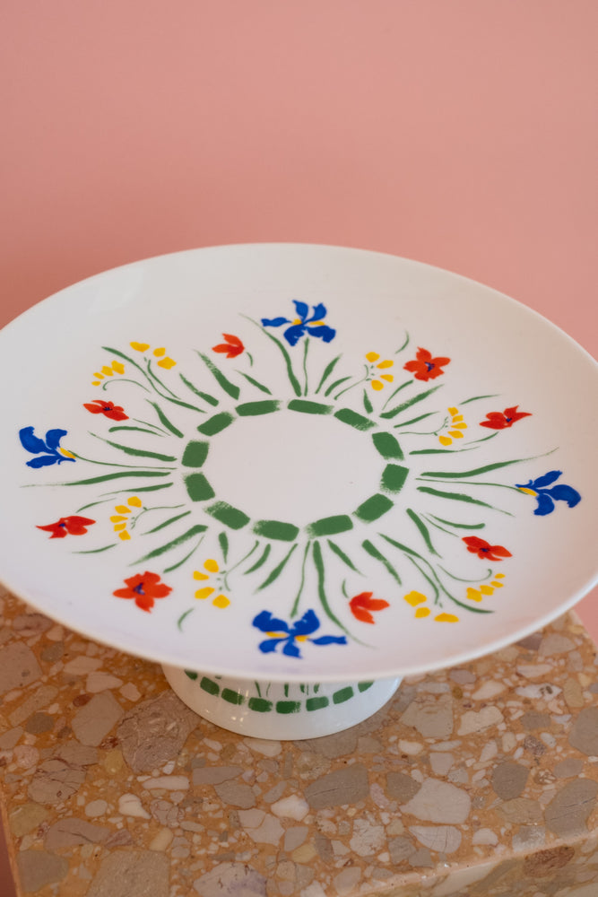Vintage Ceramic Floral Pedestal Cake Stand