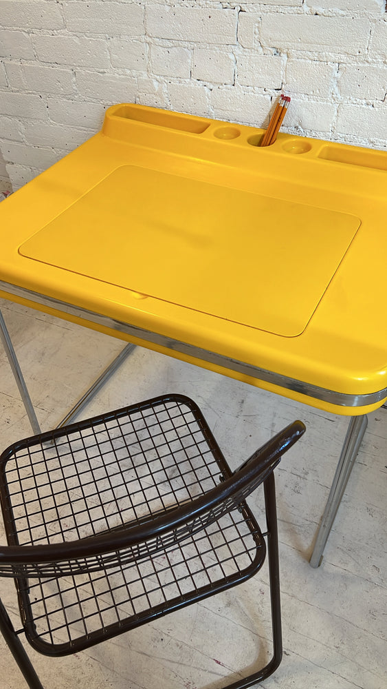 Vintage 1970's Space Age Molded Yellow Plastic and Tubular Desk