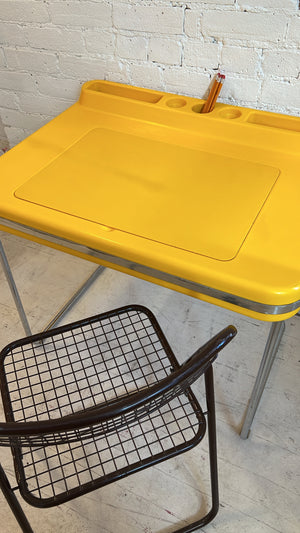 Vintage 1970's Space Age Molded Yellow Plastic and Tubular Desk