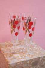 Vintage Federal Red Cherry Gold Leaf Champagne Flutes