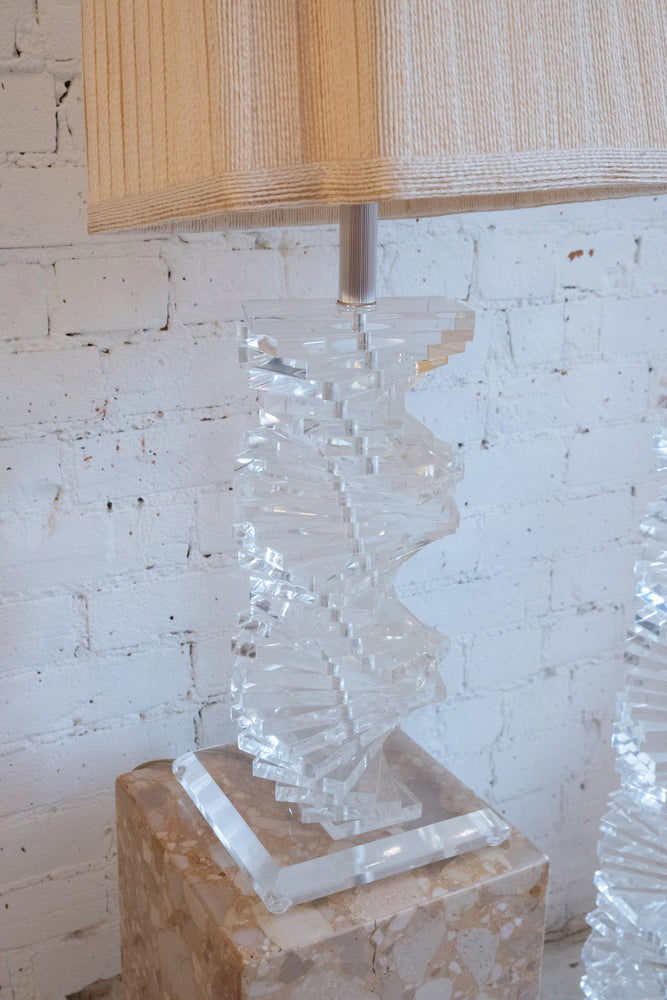 70’s Vintage Stacked Spiralling Lucite Lamps