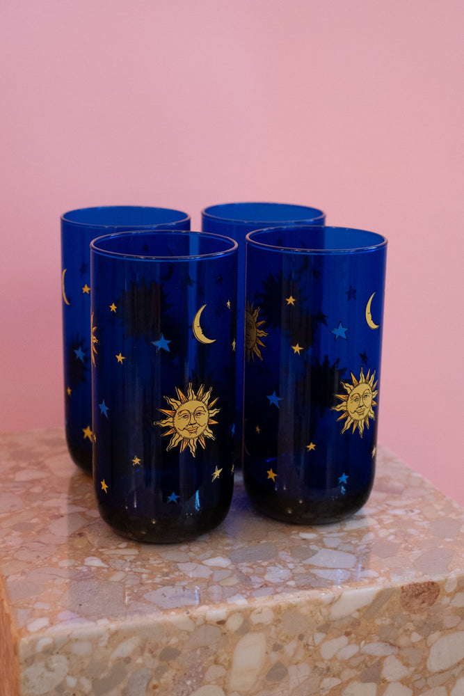 Vintage Libbey Celestial Sun Moon and Stars Tumblers