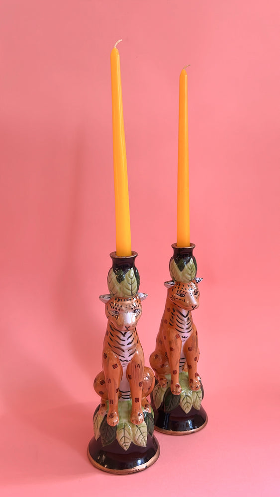 Vintage 1996 Cheetah Candlestick Pair