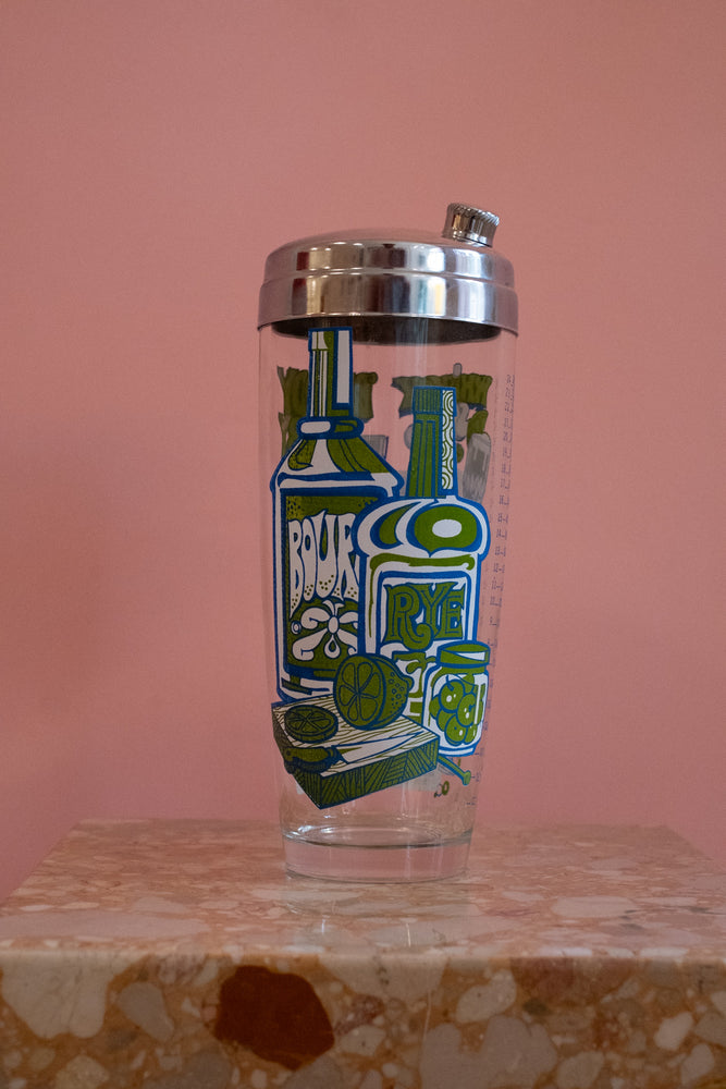 Vintage Glass Barware Drink Recipe Shaker