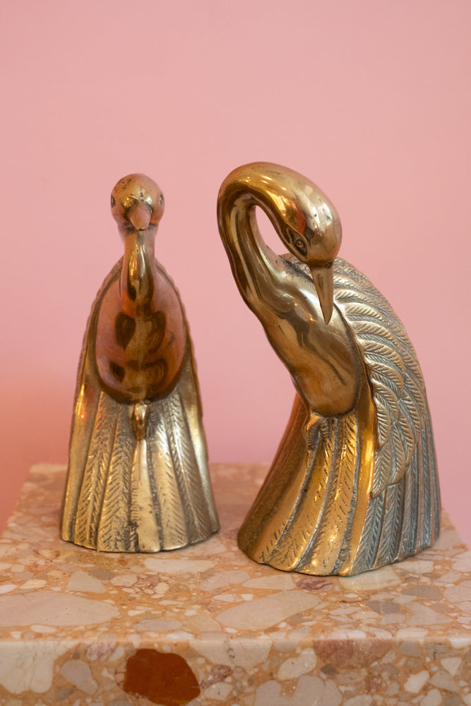 60’s Vintage Brass Swan Bookends/Statues