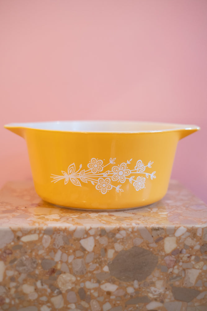 Vintage Yellow Floral Pyrex Dish