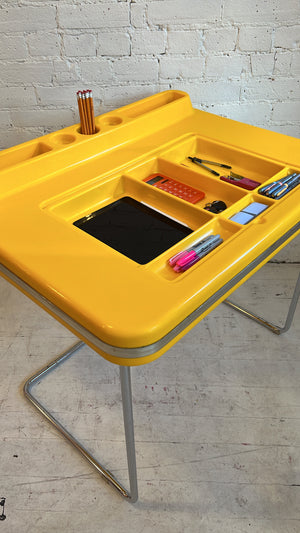 Vintage 1970's Space Age Molded Yellow Plastic and Tubular Desk