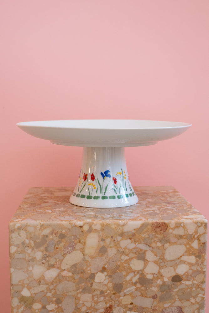 Vintage Ceramic Floral Pedestal Cake Stand