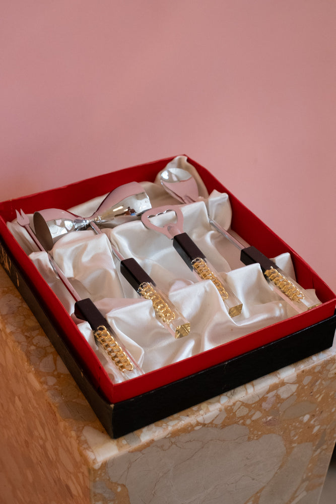 Vintage MCM Lucite and Stainless Steel Bar Tool Set