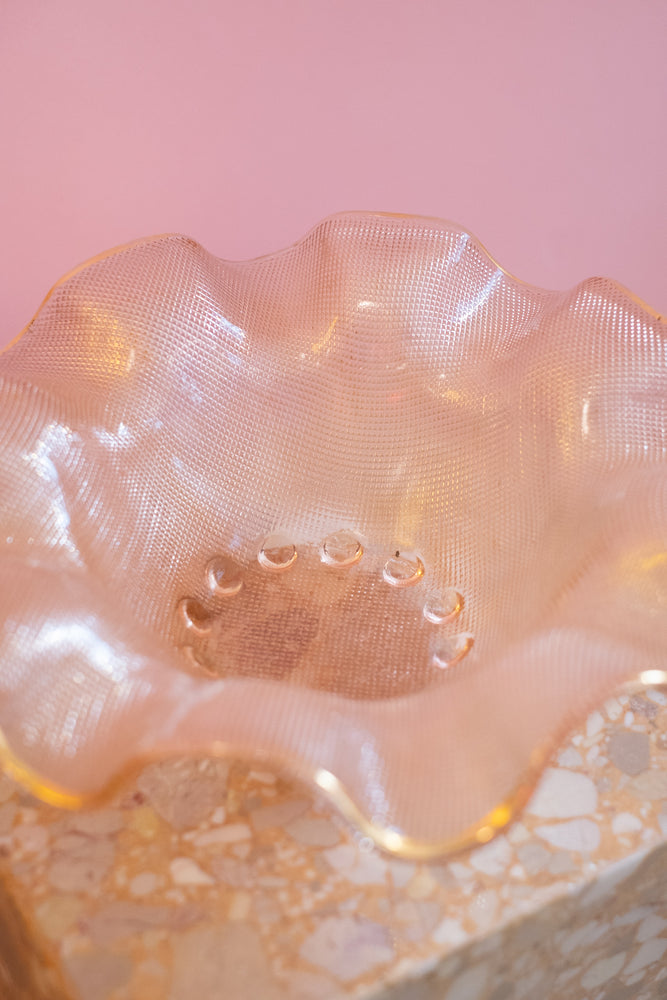 Vintage Ruffled Edge Glass Serving Bowl/ Catchall