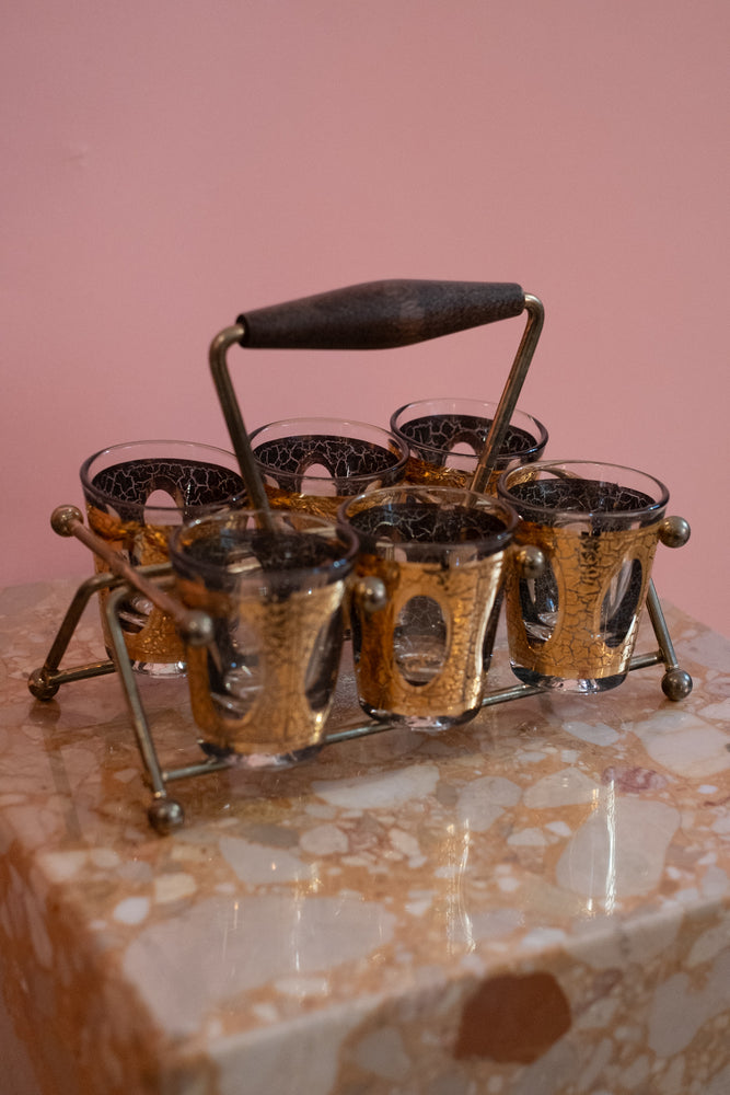 60’s Vintage Culver Pisa Shot Glass Set With Carrier