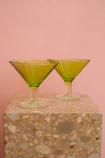 Green Glass Wide Martini Glasses