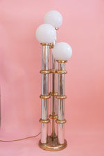 Vintage 70’s Bamboo Style Chrome and Brass Floor Lamp