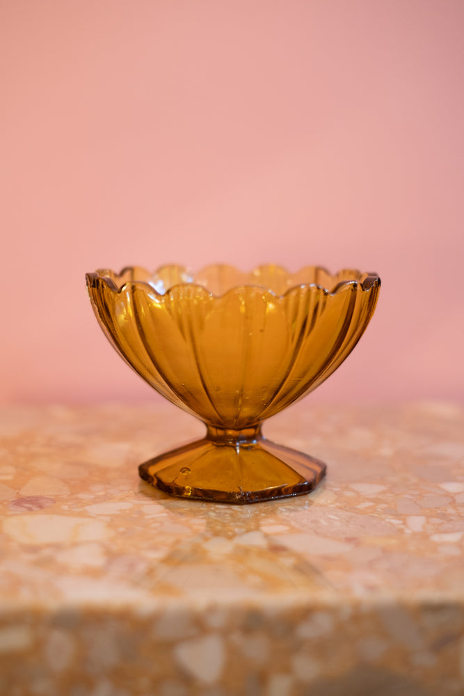 Vintage Amber Glass Trinket / Candy Dish