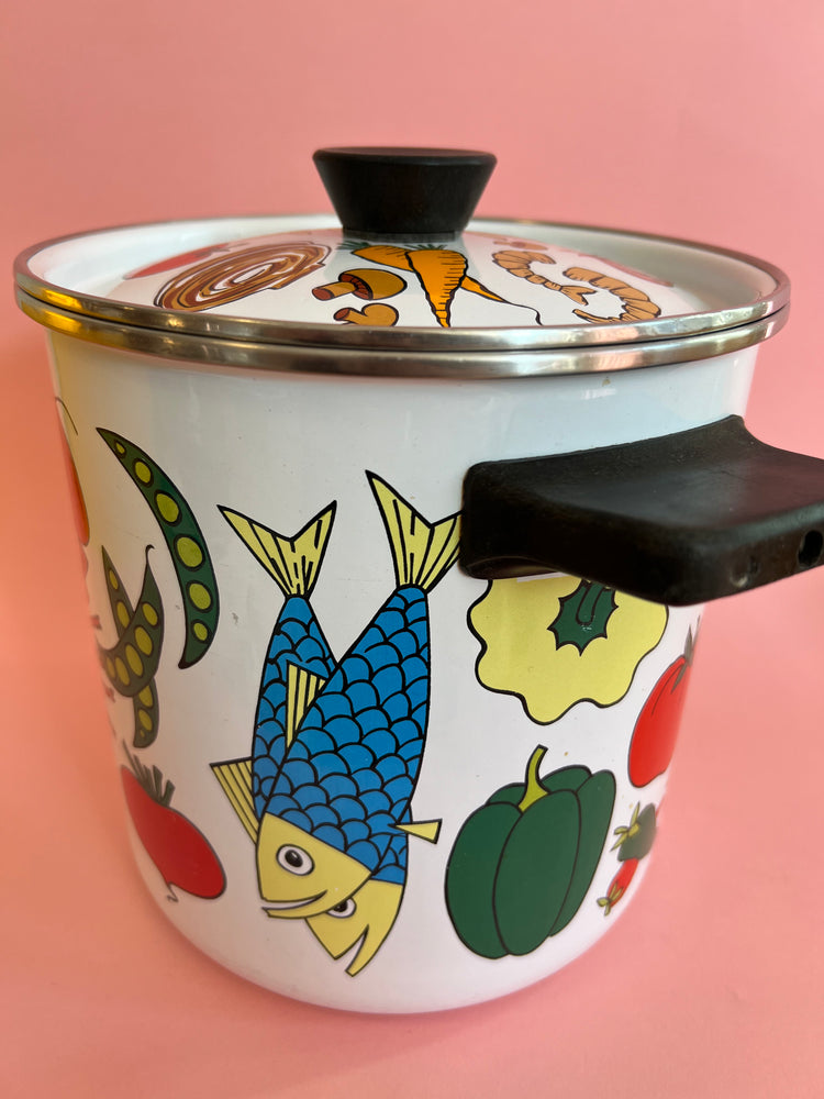 Vintage San Ignacio Nantucket Enamel Lobster and Veggies Pot